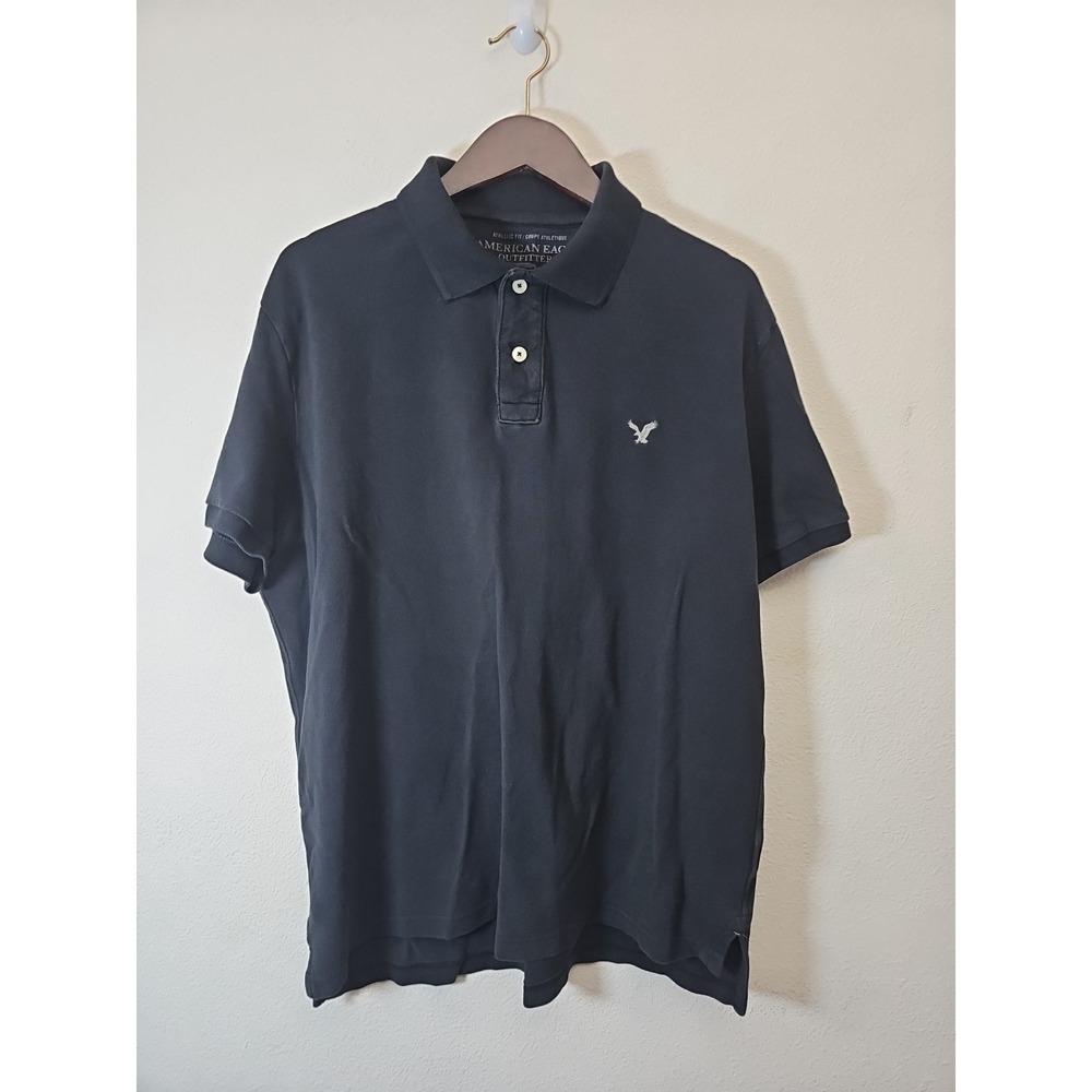 American Eagle Outfitters Men's‎ Black Collared Short Sleeve Polo Shirt Size XL